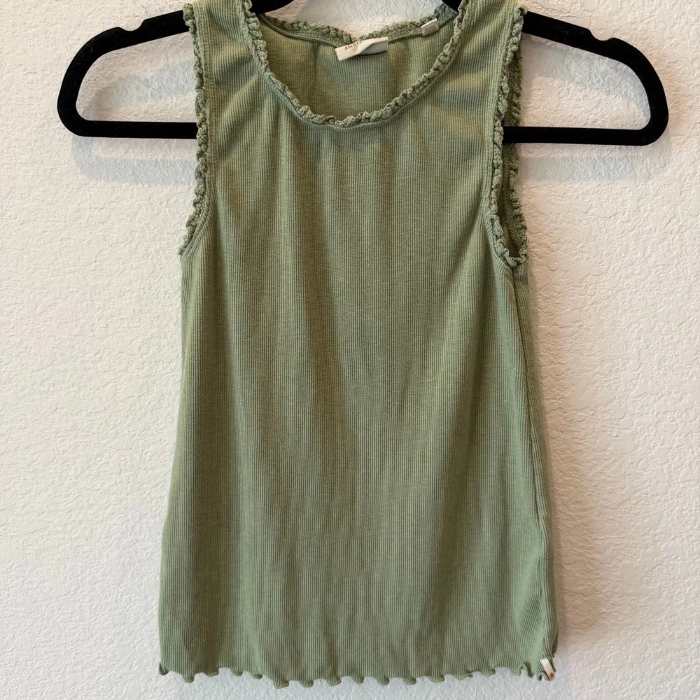 Scotch & Soda Amsterdam Girls Sage Green Ribbed Tank Top Lace Trim Size 12/152